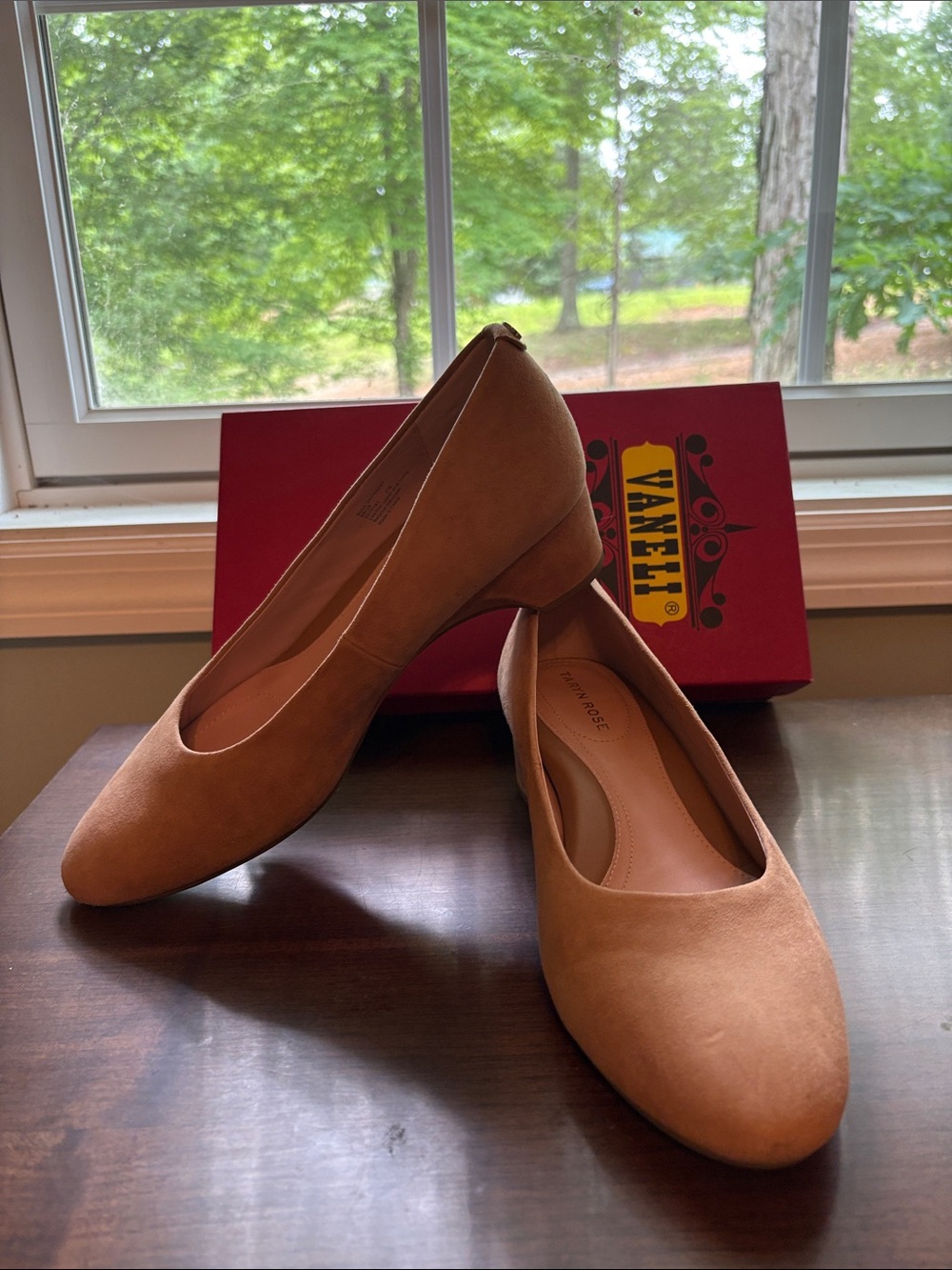 Vaneli Women's Tan Suede Low Block Heel Pumps